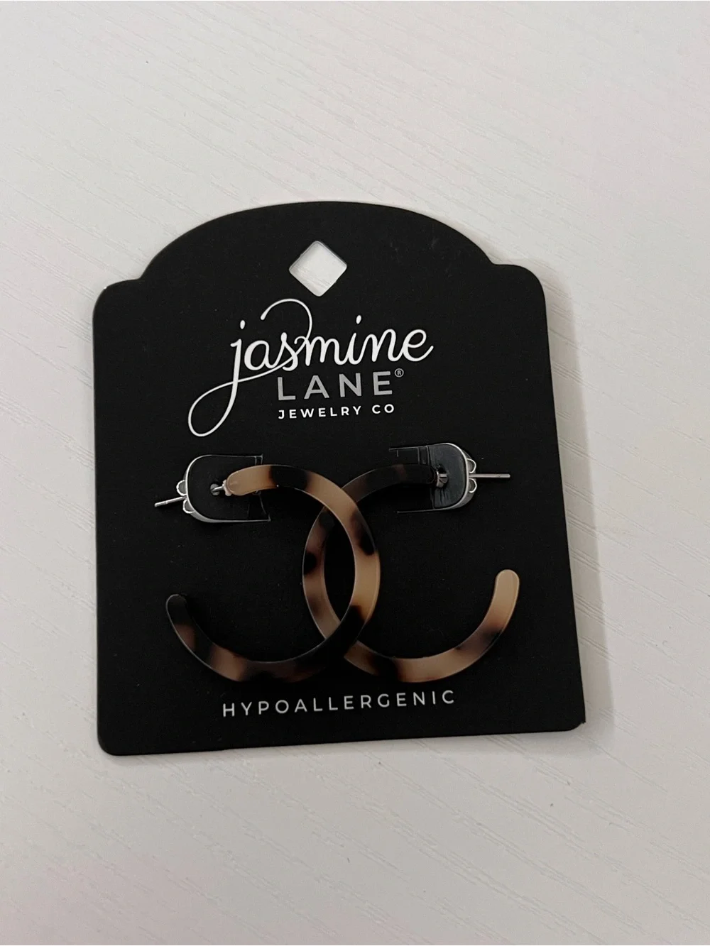 Jasmine Lane Jewelry Co Tortoise Shell Hoop Earrings NWT Hypoallergenic